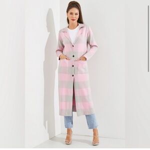 NWT Plaid Knit Coat with Pockets in Light Pink Combo Size Medium